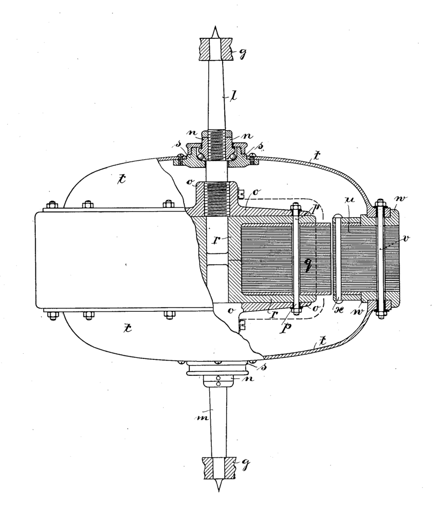 Desenul de brevet al lui Emil Ziehl pentru motorul cu rotor exterior — principiul folosit azi de Ziehl-Abegg și ebm-papst